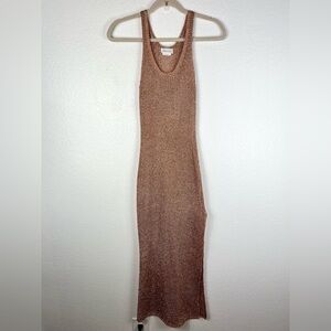 Lovers & Friends Metallic Midi Sleeveless Fiona Dress Rose Gold Color Size S